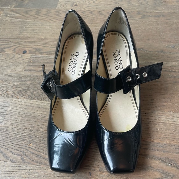 Black leather Mary Jane Franco Sarto Mary Jane heels size 7 very good used shoes - Picture 2 of 13